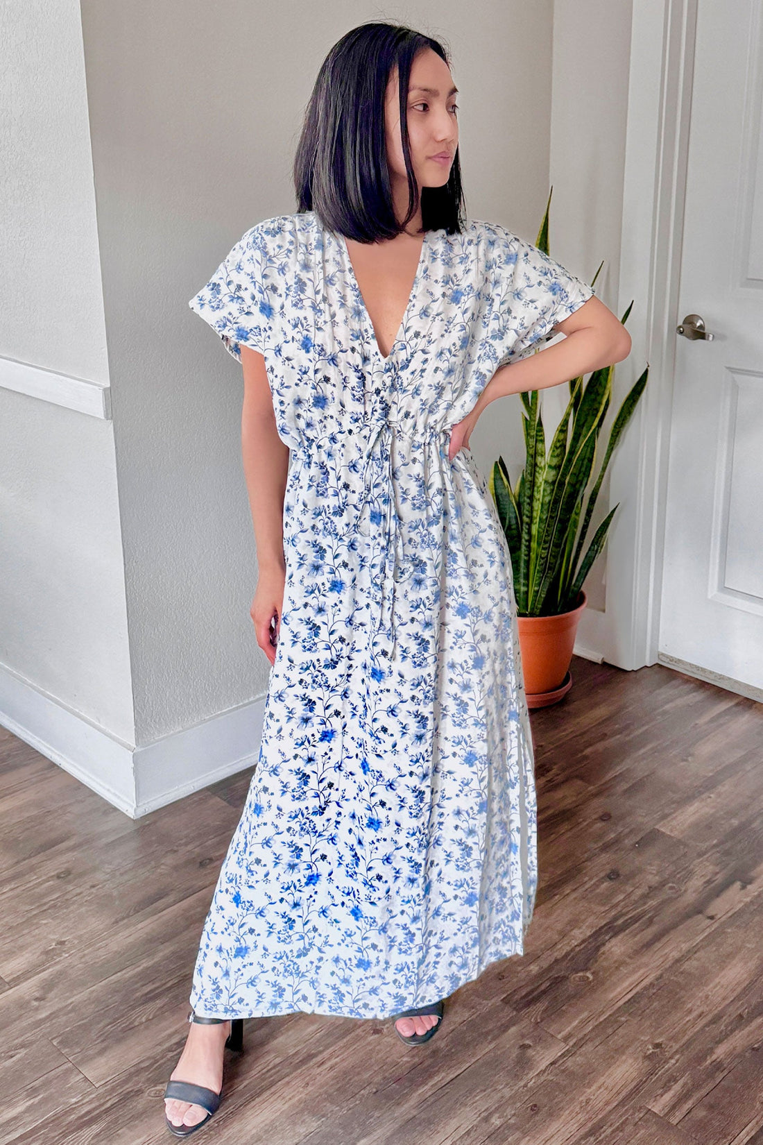 Gathered Maxi Dress in Blue Florals -COL - Stella Carakasi