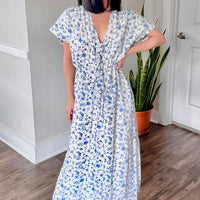 Gathered Maxi Dress in Blue Florals -COL - Stella Carakasi