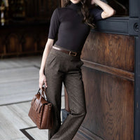 Nina Straight Leg Pant, Herringbone Camel -COL