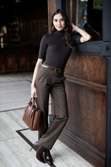 Nina Straight Leg Pant, Herringbone Camel -COL