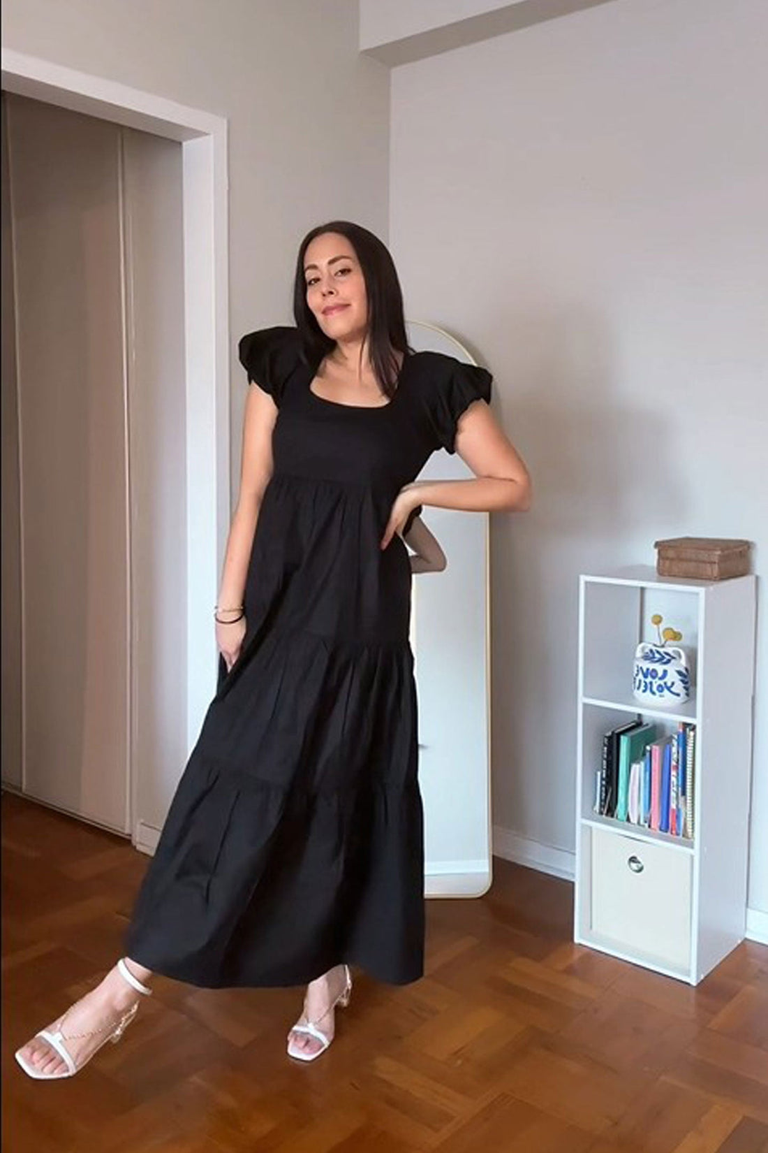 Puff Sleeve Tiered Maxi Dress in Black -COL - Stella Carakasi