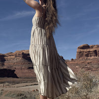 Strappy Tiered Maxi Dress in Beige Stripes -COL - Stella Carakasi