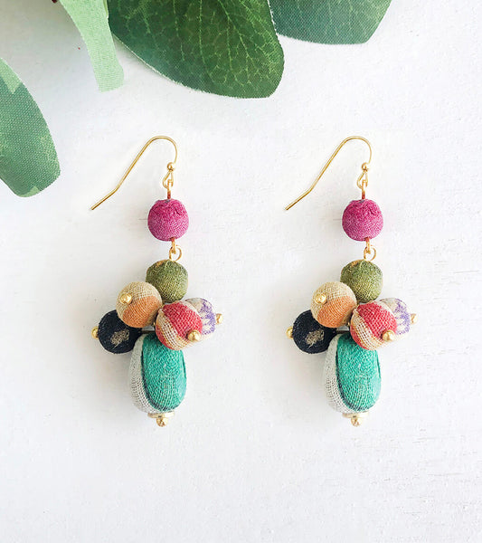 WorldFinds Kantha Tiered Droplet Earrings Blue
